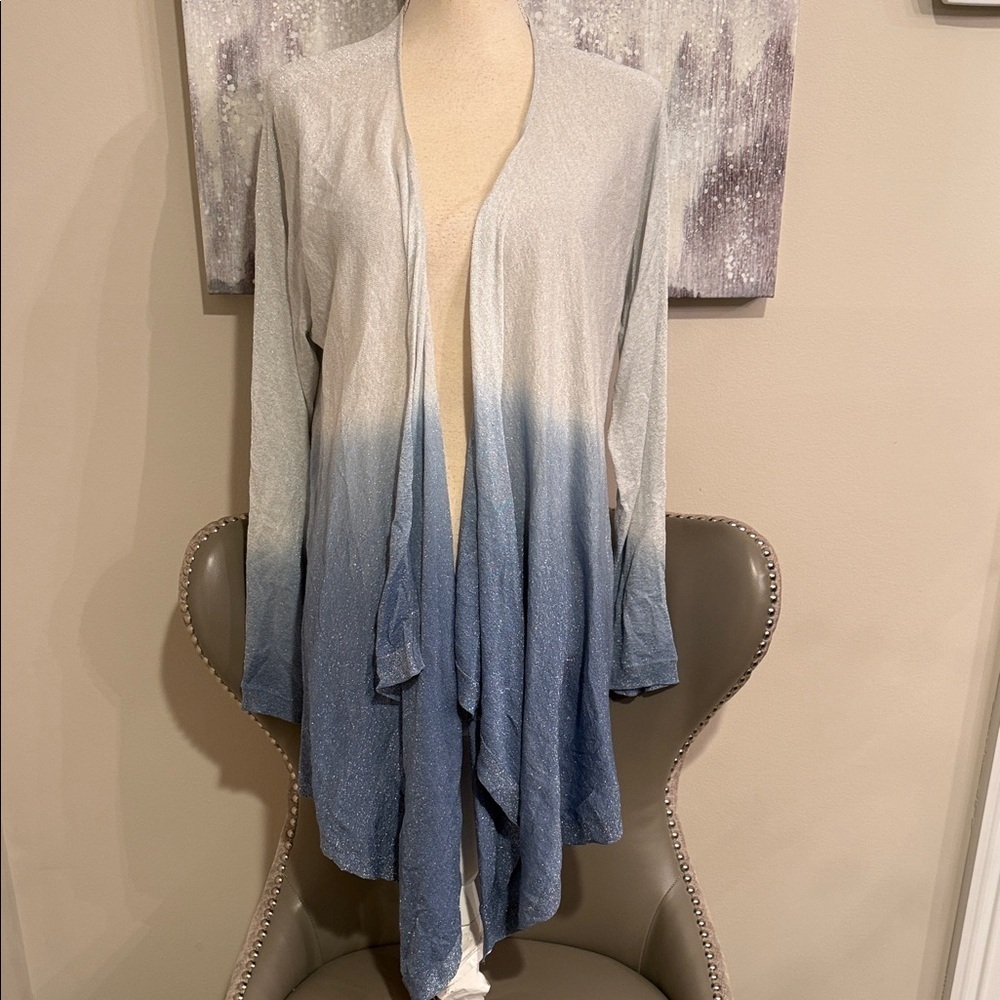 Blue and White Waterfall Ombre shimmering Cardigan M/L